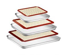 Wildone Backblech mit Silikonmatte Set, 6 Stück (3 Bögen + 3 Matten), Edelstahl Keksblech Backform mit Silikonmatte, ungiftig & strapazierfähig & leicht zu reinigen 16 * 12 * 9 silber