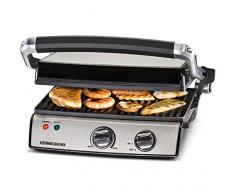 ROMMELSBACHER Kontaktgrill KG 2020 - variable Anwendungsmöglichkeiten, stufenlos regelbar, 5-fache Höhenverstellung, 2-Lagen Antihaftbeschichtung, Grillplatten herausnehmbar, Fettablauf, 2000 Watt