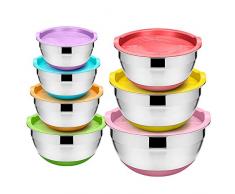 Edelstahl Rührschalen Salatschüssel Set mit Deckel 7 Stück (Kochutensilien/langlebig und spülmaschinenfest/Spiegel-Finish) – 1,5 QT/2,5 QT/3 QT/4 QT/5 QT/7 QT/8 QT – 7 Stück