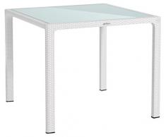 LECHUZA Esstisch mit Glasplatte (Gartenmöbel), Weiß, 90 x 90 x 75 cm