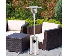 Sohler 2008286 Deluxe Tragbarer 13000 W Edelstahl Silber Outdoor Garten Balkon Fire BBQ Pit Grill Gas Terrasse Heizung freistehend Regler Tower 13 kW mit Rädern