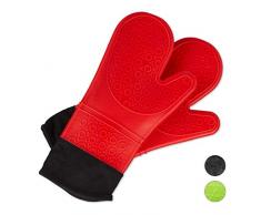 Relaxdays Ofenhandschuhe Silikon, hitzebeständig, Anti-Rutsch Grillhandschuhe, weiches Innenfutter, lang, 1 Paar, rot