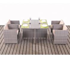 Polyrattan Tischset Cube für 4 Personen grau