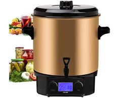 DMS® EA27.TDS Edelstahl Einkochautomat 27 Liter Einkochtopf Glühweintopf Heißgetränkeautomat einkocher, Digital, Timer, Display mit Zeit und Temperatur Anzeige 2000 Watt (Edelstahl Gold Digital)
