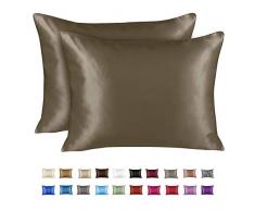 Shop Bedding Luxus Satin Pillowcase für Haar Königin Satin Kopfkissenbezug mit Reißverschluss, Zinn (Pillowcase 2er-Set) Blissford