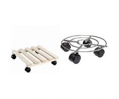 WAGNER Pflanzenroller - BUCHE- Buche massiv, FSC, natur, 34 x 34 x 7,7 cm,Tragkraft 100 kg-20033501 & WAGNER Pflanzenroller - DRAHT- Stahl,verchromt, Durchmesser 23 x 6,3 cm, Tragkraft 60 kg- 20093101