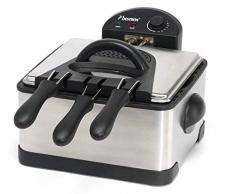 Bestron Family Fritteuse Cool Zone, 3 Frittierkörbe, 4 Liter, Für 1,5 kg/2x750 g Frittiergut, Sichtfenster, 2000 W, Edelstahl