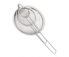 Relaxdays Küchensieb 3er Set, ∅ 7, 12 & 18 cm, mit Griff, Mehl, Puderzucker, Früchte, Haushaltssieb, Edelstahl, silber