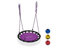 Relaxdays Nestschaukel, runde Hängeschaukel, für Kinder & Erwachsene, verstellbar, draußen, Ø: 80 cm, bis 100 kg, lila