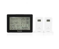 Tecvance Wetterstation mit 2x Außensensor - Funkwetterstation mit Farbdisplay - Innen- und Außentemperaturanzeige - inkl. Batterie - Wetterstation funk in schwarz