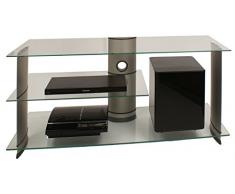 VCM TV Rack Lowboard Konsole Fernsehtisch LCD LED Möbel Bank Glastisch Tisch Schrank Aluminium Glas Silber Subuso