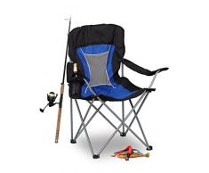 Relaxdays Campingstuhl faltbar mit Lehne, Faltstuhl klappbar für Festival, Anglerstuhl HxBxT: 100x90x56 cm, blau-schwarz