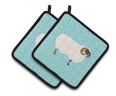 Carolines Treasures BB8098PTHD Common Strauß blau kariert dekorierter Topflappen, 19,1 x 19,1 cm, mehrfarbig Sheep - Scottish Blackface Sheep 7.5HX7.5W blau