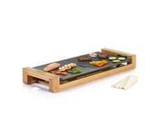 Princess Bambus Tischgrill/ Teppanyaki Grill - mit flacher und geriffelter Grillplatte (50x25cm) und 4 Holzspatel, 103025