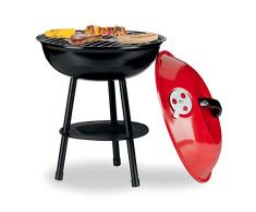 Relaxdays, rot Kugelgrill Ø36cm, mit Deckel und Belüftung, Holzkohlegrill Garten und Park, Ascheauffangschale, klein