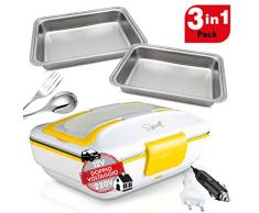 Trio Plus Handwärmer Amarillo Edelstahl Lunch Box 40 W Deckel mit Dichtung, doppeltes Voltage 220 V – 12 V + 2 herausnehmbare Edelstahl-Schalen