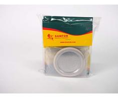 Sanfor 80257 Box 100 Blister Filter + Dichtung Kaffeemaschine 9 Tassen, 10 Stück, Aluminium, Gummi, Weiß/Silber