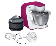 Bosch MUM5 StartLine Küchenmaschine MUM54P00, vielseitig einsetzbar, große Edelstahl-Schüssel (3,9l), Patisserie-Set aus Edelstahl, spülmaschinenfest, 900 W, weiß/pink
