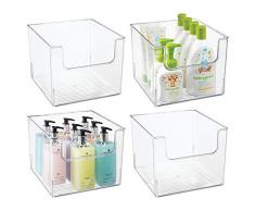 mDesign 4er-Set Aufbewahrungsbox für das Bad – quadratische Schrankbox aus Kunststoff für Badartikel – idealer Organizer für Kosmetik und Make-up – durchsichtig