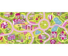 Kinderteppichboden Straßenteppich Spielteppich Kinderzimmer Mädchen 200 x 400 cm pink. Weitere Farben und Größen verfügbar