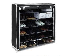 Relaxdays Schuhschrank VALENTIN breit HxBxT: 108,5 x 114 x 30,5 cm Schuhregal mit 7 Ablagen für 36 Paar Schuhe aus Vlies mit Stoffbezug Stoffregal für staubfreie Lagerung dank Reißverschluss, schwarz