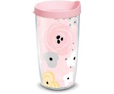 Tervis 1331684 Thermobecher mit Blumenmuster und rosa Reisedeckel, 473 ml, Tritan, transparent rosa Deckel 16 oz farblos