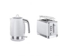Russell Hobbs 24360-70 Wasserkocher Inspire White, 2400 Watt, 1.7l, Schnellkochfunktion, energiesparend, hochwertiger, strukturierter Hochglanz-Kunststoff, weiss & Hobbs 24370-56 Toaster Inspire White