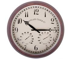 Esschert Design Wanduhr, Gartenuhr aus Kunststoff, rund, ca. 38 cm x 6,1 cm x 38 cm