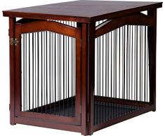 dobar 35247 Multifunktion Hundekäfig mit Tischoberfläche, Absperrung-Gatter aus Holz für innen, Hundebox Indoor klappbar, 101 x 71 x 80 cm, L, Braun
