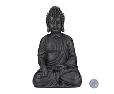Relaxdays sitzende Figur, 40 cm hoch, Feng Shui, Outdoor, Garten Dekofigur, große Zen Buddha Statue, dunkelgrau