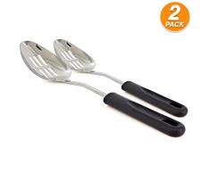 Ram Pro Kochlöffel aus Edelstahl, mit Kunststoffgriff und Loch, perfekt zum Backen von Fleisch, Rühren von Suppen und Töpfen (2 Stück)