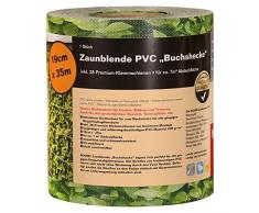 NOOR Sichtschutzstreifen Buchshecke 19cm x 35m 630gr/m Sichtschutz Zaun Beton Zaunblende Doppelstabmattenzaun Buchsbaum
