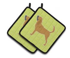 Caroline s Treasures Bloodhound Schachbrett grün Paar Topflappen bb3784pthd, 7.5hx7.5 W, multicolor