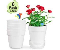 Farielyn-X Blumentopf/Behälter aus Kunststoff, 13 cm, für den Innenbereich, Weiß, 6 Pflanzgefäße, mit Abtropfschalen, modern, rund, dekorativ, für alle Hauspflanzen, Sukkulenten, Blumen
