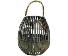 King Home L1766340 Laterne Bamboo Grey mit Glas, grau, Ø 25Xh 40