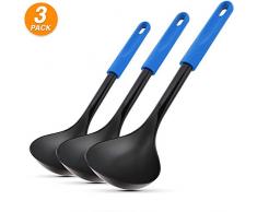 Ram Pro Küchenlöffel, Kochutensilien, Suppenkelle aus hitzebeständigem Nylon mit Kunststoffgriff, ideal für antihaftbeschichtete Töpfe und Pfannen (3 Stück) blau