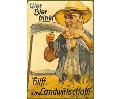 Schatzmix Wer Bier trinkt hilft der Landwirtschaft! Metal Sign deko Sign Garten Blech