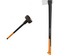 Fiskars Vorschlaghammer, Gewicht: 5 kg, Karbonstahl, XXL, 1001618 & Spaltaxt, Länge 91 cm, Antihaftbeschichtet, Hochwertiger Stahl-Klinge/Glasfaserverstärkter Kunststoff-Stiel, X27–XXL, 2,7 kg