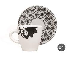 Molecuisine Kaffeetasse mit Untertasse 4er Set Magatama weiß/schwarz