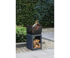 Ivyline Feuerschale aus Tonfaser, quadratisch, aus Metall, Granit, 72 cm