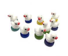Armena Mini Tierfiguren 10 Stück Enten Garten Ornamente 1.2x1.75cm Mit RundGlassockel, Gelb