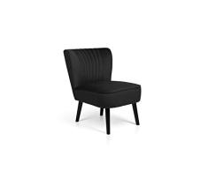 LIFA LIVING Vintage Polstersessel Samt, Esszimmerstuhl in Schwarz gepolstert, Samthocker Sessel für Küche, Wohnzimmer, schwarzes Holz, 100kg Belastbarkeit
