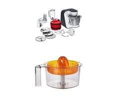 Bosch MUM50E32DE Küchenmaschine StartLine, 800 W, 3,9 L Edelstahl-Rührschüssel, umfangreiches Zubehör, weiß / anthrazit + MUZ5ZP1 Zitruspresse transparent mit orangem Presskegel