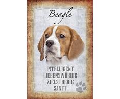 Schatzmix Hunde steckbrief: Beagle - intelligent, liebenswürdig, zielstrebig, sanft Metal Sign deko Schild Blech Garten