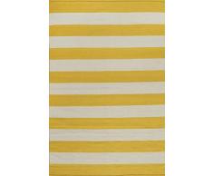 LIFA LIVING 160 x 230 Kelim Teppich hangewebt, Sommerlicher Teppich im strahlendem Gelb Weiß, für den Innen und Außen, mit Streifen, 100% Baumwolle