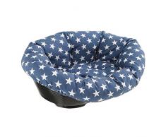 Ferplast 70222090W1 Kunststoffbett Sofa 2 für Hund und Katze mit herausnehmbarem, gepolstertem Baumwollbezug, Liegefläche circa 36 x 24 cm, blau mit weißen Sternchen