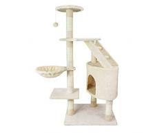 Todeco - Kratzbaum, Katzen Kletterbaum - Material: MDF - Abdeckmaterial : Samt - 120 cm, 5 Plattformen, Beige