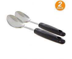 Ram-Pro Kochlöffel, Edelstahl, massiver Kochlöffel, Servierlöffel, robust, weicher Gummigriff, für Zuhause und Küche, 2 Stück