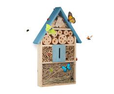 Relaxdays Insektenhotel für Schmetterlinge, Käfer, Bienenhaus zum Aufhängen, Garten, Holz, HxBxT: 48,5 x 31 x 7 cm, blau
