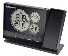 Bresser Wetterstation Funk mit Außensensor BF-PRO mit rundlichen Displayelementen, 24-Std. Wettertrend, Außensensor, Temperaturanzeige, Datum und DCF-Funksignal und Projektor, schwarz